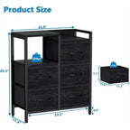 Meuble de classement mobile à 5 tiroirs avec étagères de rangement ouvertes, un meuble de classement pour l'organisation du bureau à domicile, organisateur de rangement de bureau