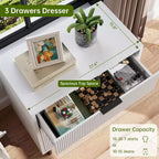 Acekool 3-Drawer Dresser, Modern Wavy Panel Storage Cabinet, Sturdy Bedroom Organizer for Living Room or Entryway
