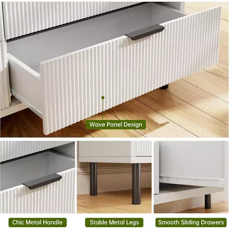 Acekool 3-Drawer Dresser, Modern Wavy Panel Storage Cabinet, Sturdy Bedroom Organizer for Living Room or Entryway