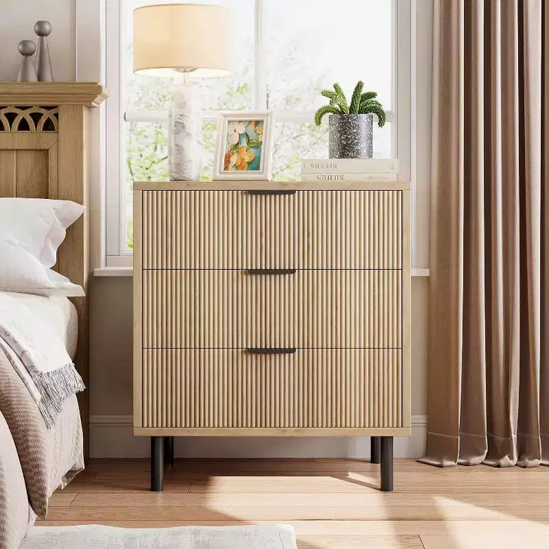 Acekool 3-Drawer Dresser, Modern Wavy Panel Storage Cabinet, Sturdy Bedroom Organizer for Living Room or Entryway
