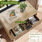 Acekool 3-Drawer Dresser, Modern Wavy Panel Storage Cabinet, Sturdy Bedroom Organizer for Living Room or Entryway