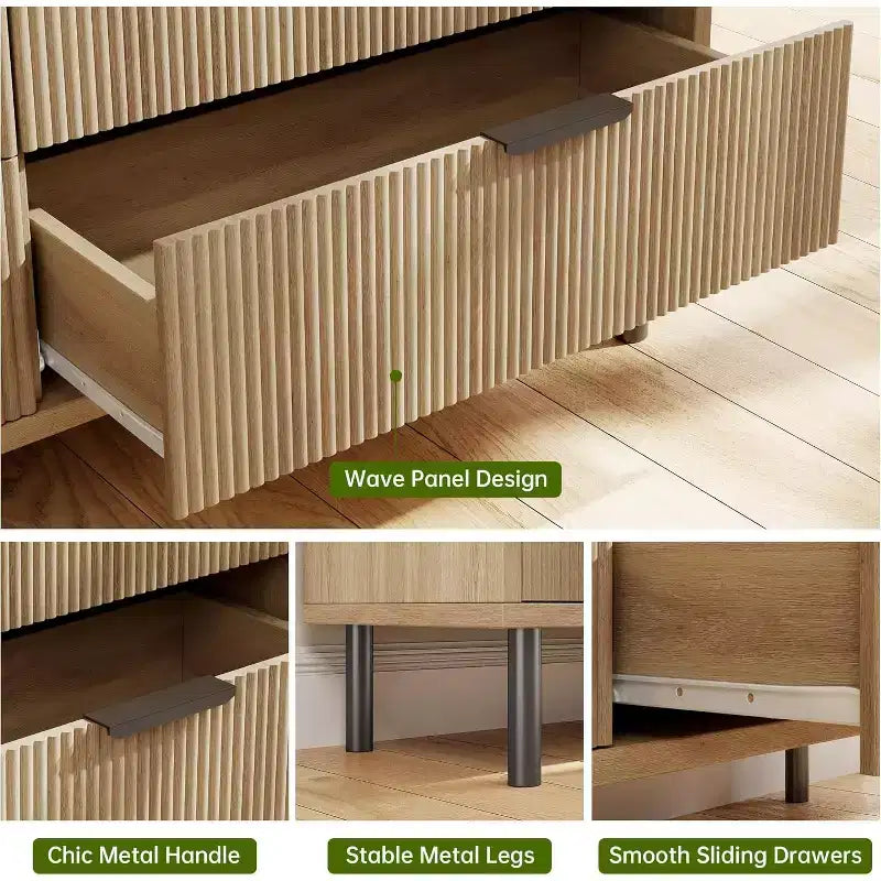 Acekool 3-Drawer Dresser, Modern Wavy Panel Storage Cabinet, Sturdy Bedroom Organizer for Living Room or Entryway