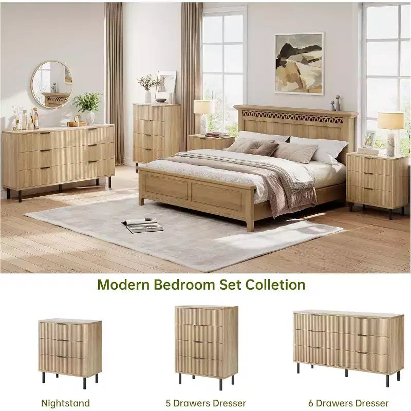 Acekool 3-Drawer Dresser, Modern Wavy Panel Storage Cabinet, Sturdy Bedroom Organizer for Living Room or Entryway