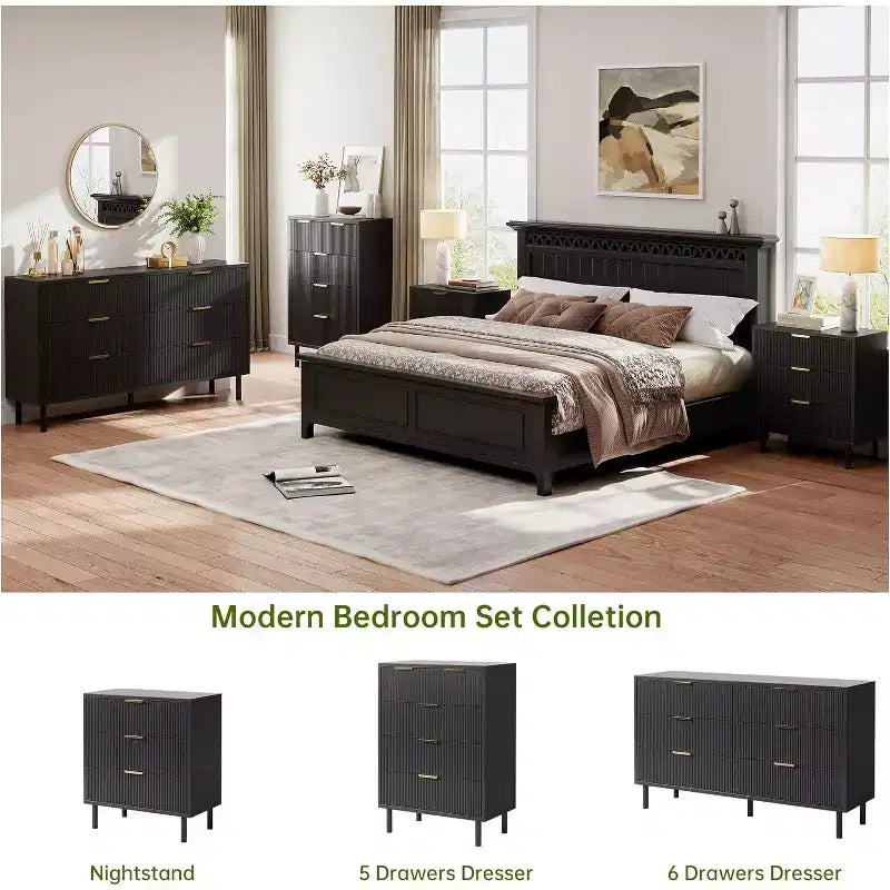 Acekool 3-Drawer Dresser, Modern Wavy Panel Storage Cabinet, Sturdy Bedroom Organizer for Living Room or Entryway