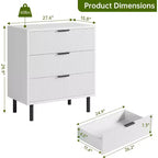 Acekool 3-Drawer Dresser, Modern Wavy Panel Storage Cabinet, Sturdy Bedroom Organizer for Living Room or Entryway