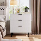 Acekool 3-Drawer Dresser, Modern Wavy Panel Storage Cabinet, Sturdy Bedroom Organizer for Living Room or Entryway