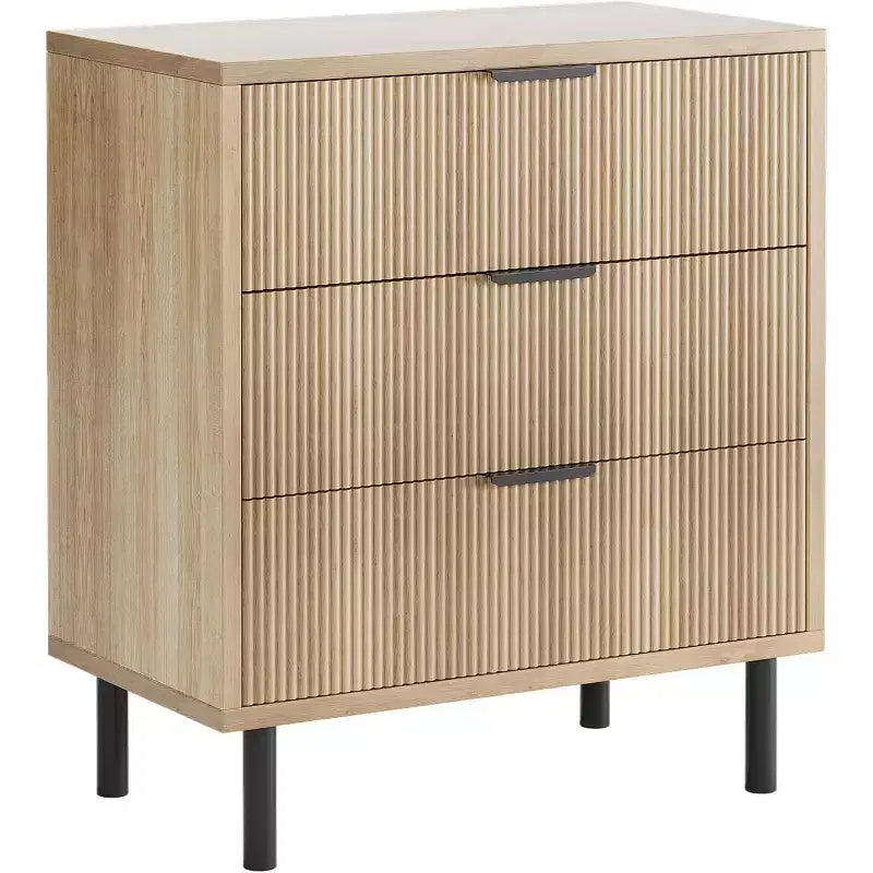 Acekool 3-Drawer Dresser, Modern Wavy Panel Storage Cabinet, Sturdy Bedroom Organizer for Living Room or Entryway