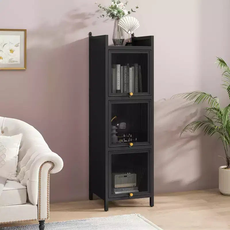 MAYEERTY Meuble à trois niveaux avec porte en verre et quatre niveaux de rangement pour salon, salle de bain, vert