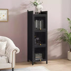 MAYEERTY Meuble à trois niveaux avec porte en verre et quatre niveaux de rangement pour salon, salle de bain, vert