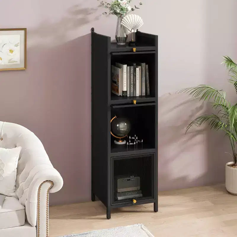MAYEERTY Meuble à trois niveaux avec porte en verre et quatre niveaux de rangement pour salon, salle de bain, vert