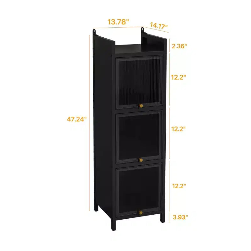 MAYEERTY Meuble à trois niveaux avec porte en verre et quatre niveaux de rangement pour salon, salle de bain, vert