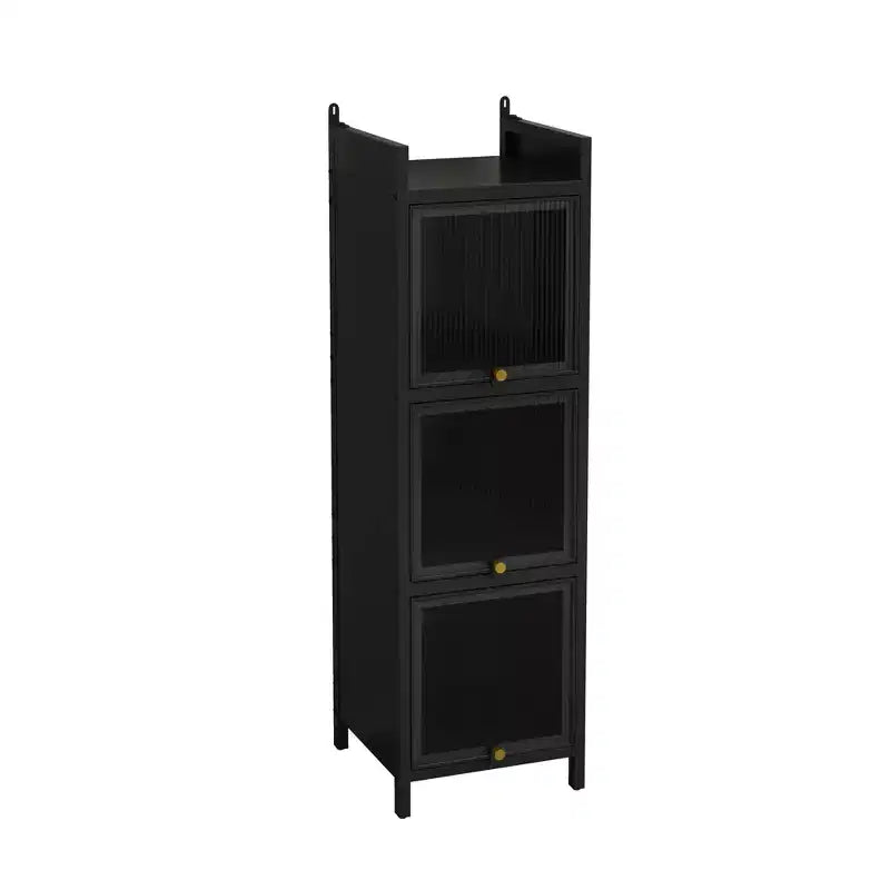 MAYEERTY Meuble à trois niveaux avec porte en verre et quatre niveaux de rangement pour salon, salle de bain, vert