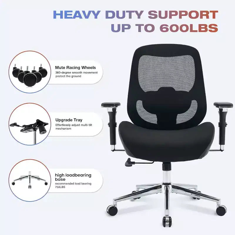 BALHAM TRADE - Chaise de bureau robuste Design ergonomique Coussin d'assise large et épais Support lombaire réglable