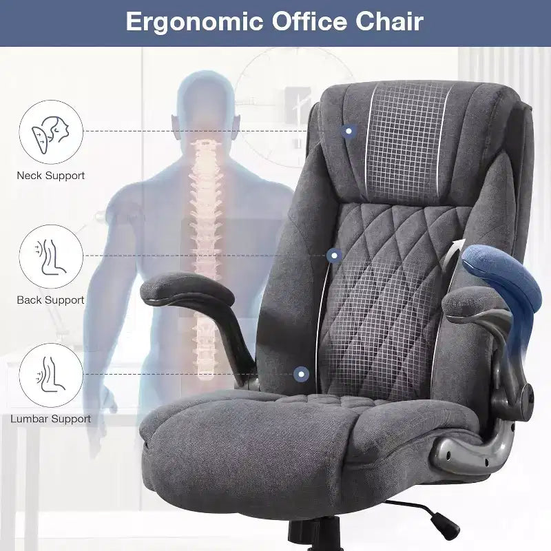 BALHAM TRADE-Chaise de bureau en tissu 400 lbs, dossier haut, chaise de bureau informatique de direction avec accoudoirs relevables