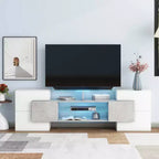 MAYEERTY Gray Unique Shape TV Stand, LED Illuminated Glass Shelf Media Console for 88 TVs