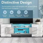 MAYEERTY Gray Unique Shape TV Stand, LED Illuminated Glass Shelf Media Console for 88 TVs