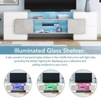 MAYEERTY Gray Unique Shape TV Stand, LED Illuminated Glass Shelf Media Console for 88 TVs