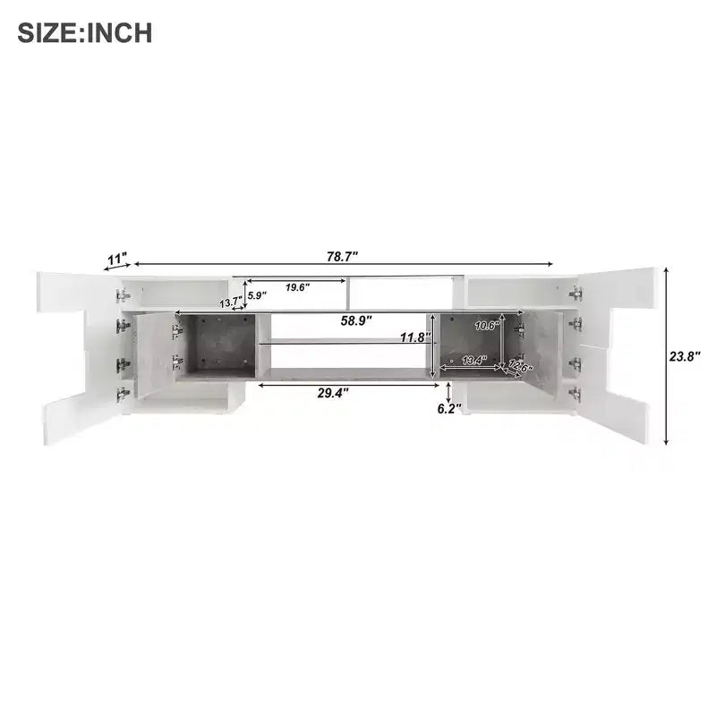 MAYEERTY Gray Unique Shape TV Stand, LED Illuminated Glass Shelf Media Console for 88 TVs