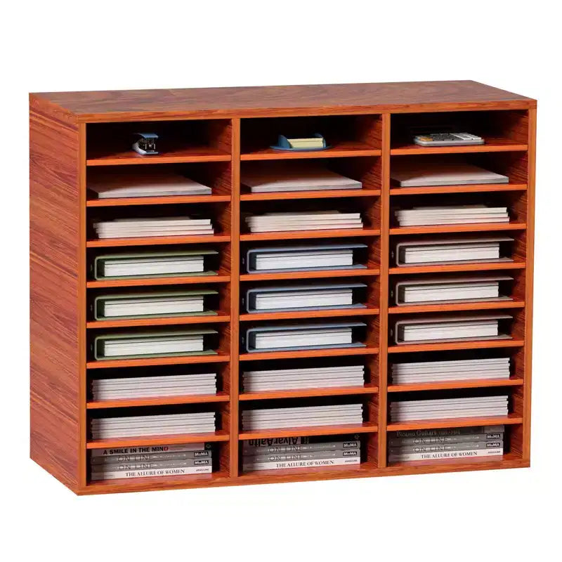 27-Compartment Literature Organizer with Adjustable Shelves Wood Mail Center
