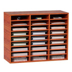 27-Compartment Literature Organizer with Adjustable Shelves Wood Mail Center