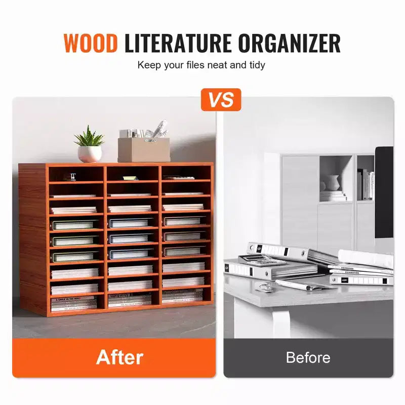 27-Compartment Literature Organizer with Adjustable Shelves Wood Mail Center
