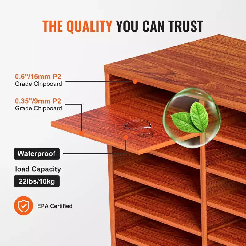 27-Compartment Literature Organizer with Adjustable Shelves Wood Mail Center