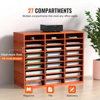 27-Compartment Literature Organizer with Adjustable Shelves Wood Mail Center
