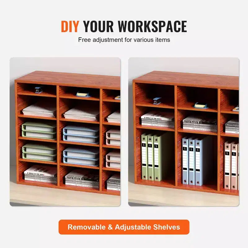27-Compartment Literature Organizer with Adjustable Shelves Wood Mail Center