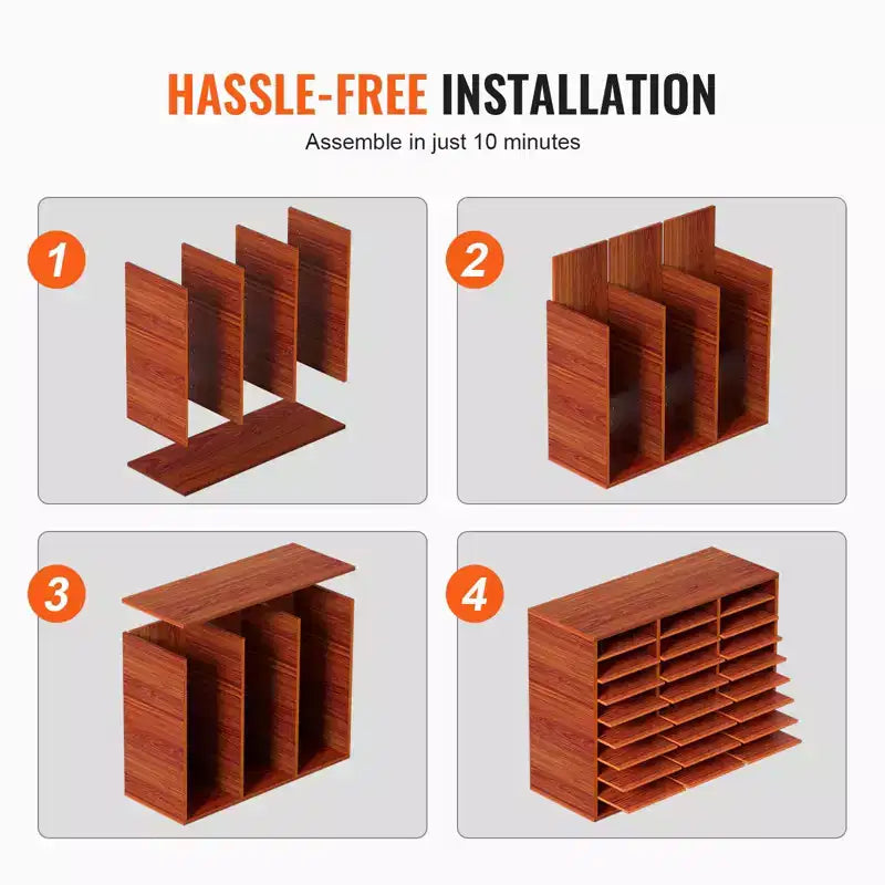 27-Compartment Literature Organizer with Adjustable Shelves Wood Mail Center