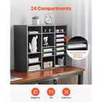 Organiseur de documents 24 compartiments avec étagères réglables en bois pour courrier