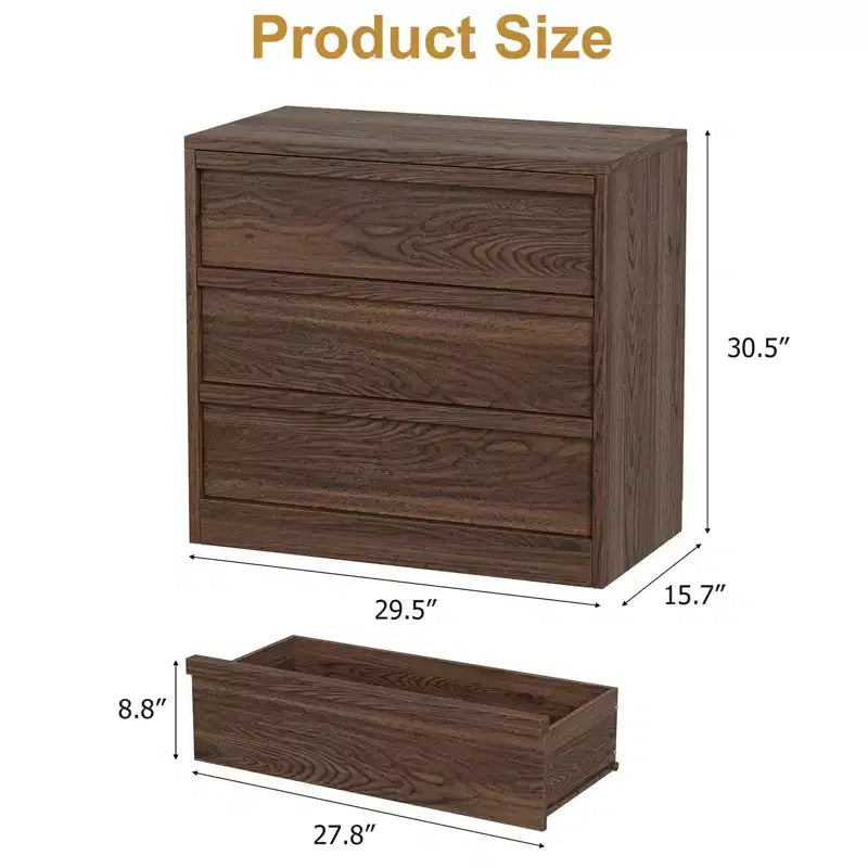 Commode à 3 tiroirs en noyer – Meuble de rangement moderne pour chambre à coucher, salon, chambre d'enfant et entrée