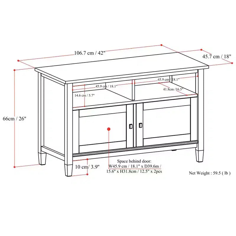 Norfolk 42 inch Wide Solid Wood Transitional TV Stand in Light Golden Brown For TVs up to 43 inches