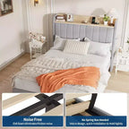 Cadre de lit double rembourré Acekool avec tête de lit de rangement, tiroir et station de charge, pour chambre à coucher, pas besoin de sommier tapissier