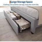 Cadre de lit double rembourré Acekool avec tête de lit de rangement, tiroir et station de charge, pour chambre à coucher, pas besoin de sommier tapissier