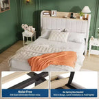 Cadre de lit double rembourré Acekool avec tête de lit de rangement, tiroir et station de charge, pour chambre à coucher, pas besoin de sommier tapissier