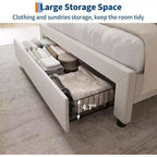 Cadre de lit double rembourré Acekool avec tête de lit de rangement, tiroir et station de charge, pour chambre à coucher, pas besoin de sommier tapissier