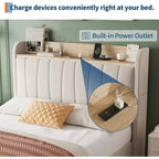 Cadre de lit double rembourré Acekool avec tête de lit de rangement, tiroir et station de charge, pour chambre à coucher, pas besoin de sommier tapissier