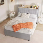 Cadre de lit double rembourré Acekool avec tête de lit de rangement, tiroir et station de charge, pour chambre à coucher, pas besoin de sommier tapissier