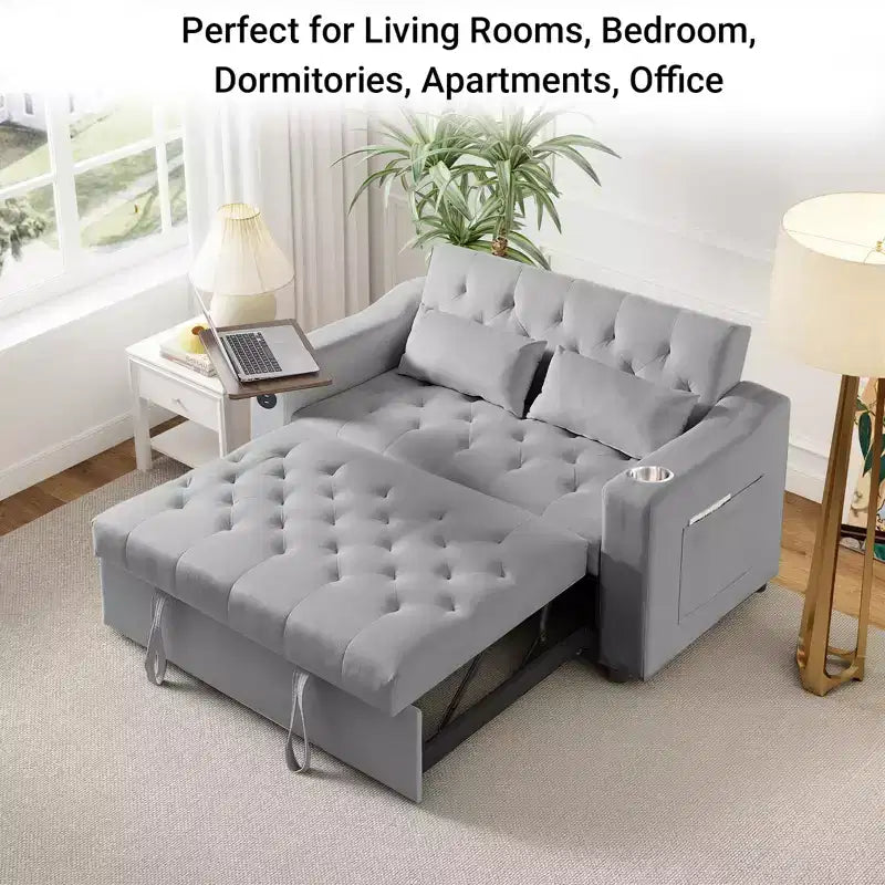 MooxvMoo 3 in 1 Sleeper Sofa Bed,Convertible Pull Out Couch with Small Table,USB and Type-C Ports,Loveseat Sleeper Bed with Side Pockets,Grey