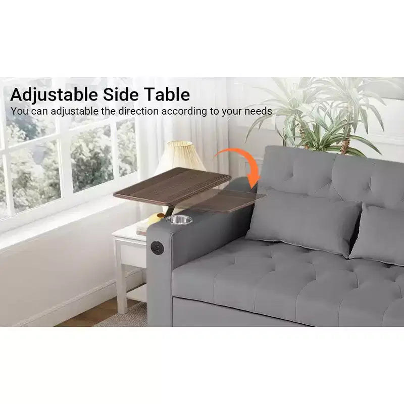 MooxvMoo 3 in 1 Sleeper Sofa Bed,Convertible Pull Out Couch with Small Table,USB and Type-C Ports,Loveseat Sleeper Bed with Side Pockets,Grey