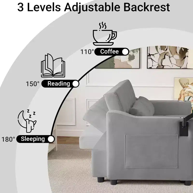 MooxvMoo 3 in 1 Sleeper Sofa Bed,Convertible Pull Out Couch with Small Table,USB and Type-C Ports,Loveseat Sleeper Bed with Side Pockets,Grey