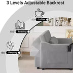 MooxvMoo 3 in 1 Sleeper Sofa Bed,Convertible Pull Out Couch with Small Table,USB and Type-C Ports,Loveseat Sleeper Bed with Side Pockets,Grey