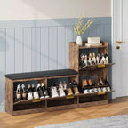 Shoe Cabinet with Bench, 4 Flip Drawers Entryway Shoe Storage Organizer with Comfort Cushioned Seat, Freestanding Shoe Rack Bench for Foyer Hallway