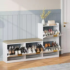 Shoe Cabinet with Bench, 4 Flip Drawers Entryway Shoe Storage Organizer with Comfort Cushioned Seat, Freestanding Shoe Rack Bench for Foyer Hallway