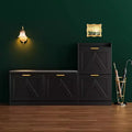 Shoe Cabinet with Bench, 4 Flip Drawers Entryway Shoe Storage Organizer with Comfort Cushioned Seat, Freestanding Shoe Rack Bench for Foyer Hallway