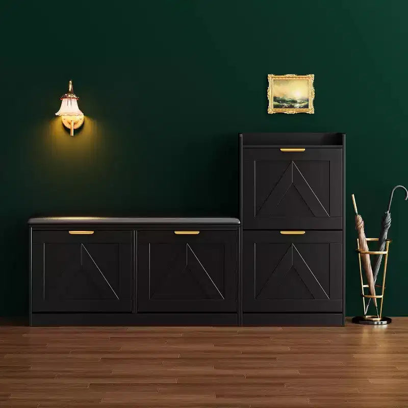 Shoe Cabinet with Bench, 4 Flip Drawers Entryway Shoe Storage Organizer with Comfort Cushioned Seat, Freestanding Shoe Rack Bench for Foyer Hallway