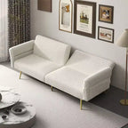 MooxvMoo Futon Sofa Bed, Convertible Futon Couch Bed with Adjustable Backrest, 2 Pillows, Corduroy Loveseat Futon for Small Spaces, Living Room,White