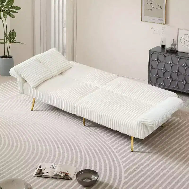 MooxvMoo Canapé-lit Futon, Canapé-lit Futon Convertible avec Dossier Réglable, 2 Oreillers, Canapé Futon en Velours Côtelé pour Petits Espaces, Salon, Blanc