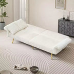 MooxvMoo Canapé-lit Futon, Canapé-lit Futon Convertible avec Dossier Réglable, 2 Oreillers, Canapé Futon en Velours Côtelé pour Petits Espaces, Salon, Blanc