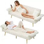 MooxvMoo Canapé-lit Futon, Canapé-lit Futon Convertible avec Dossier Réglable, 2 Oreillers, Canapé Futon en Velours Côtelé pour Petits Espaces, Salon, Blanc